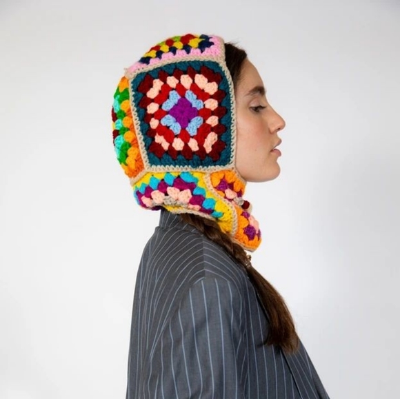 Balaclava Granny Square vintage hat handmade crochet - Picture 3 of 13